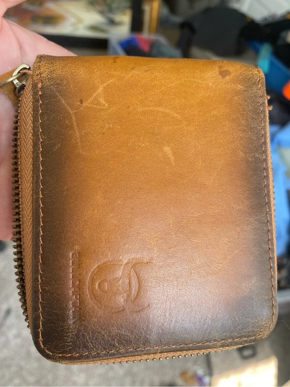 BULLCAPTAIN Genuine Leather Men Zipper Wallet RFID Blocking Bifold Wallet